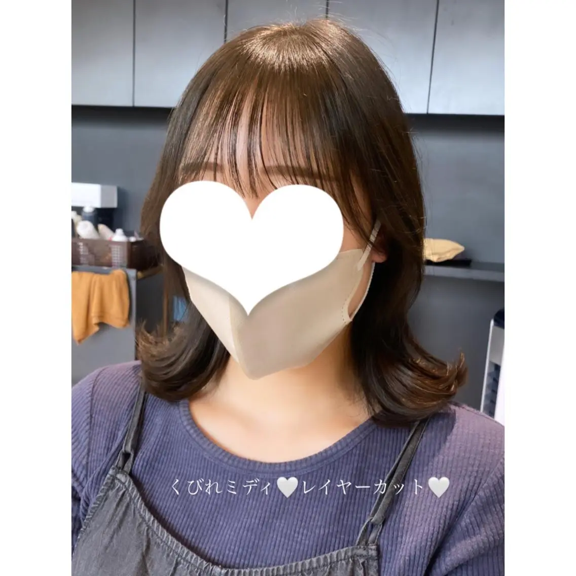 セミロング カラー ベージュカラー オリーブベージュ くびれヘア 顔周りカット シースルーバング 🍼顔周りカット/ レイヤー/小川華奈のヘアスタイル