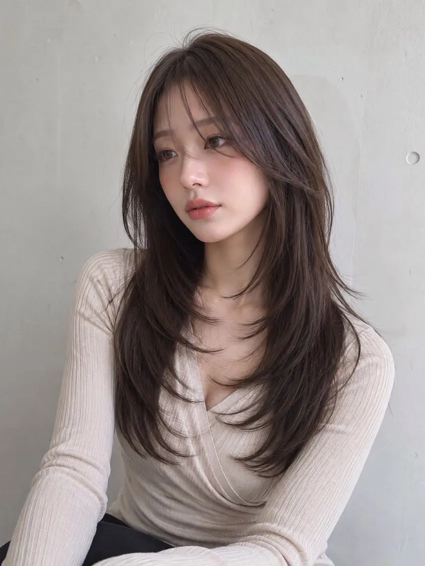ロング ハッシュカット 韓国風ヘア レイヤーカット トリートメント カット pia 薬院のヘアスタイル