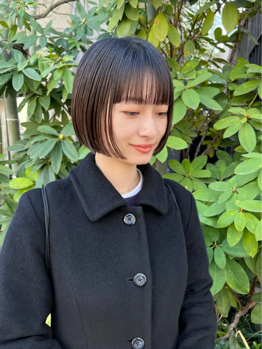 ショート 切りっぱなしボブ ボブ ワイドバング メンズヘア/大人男子 /ナチュラルのヘアスタイル