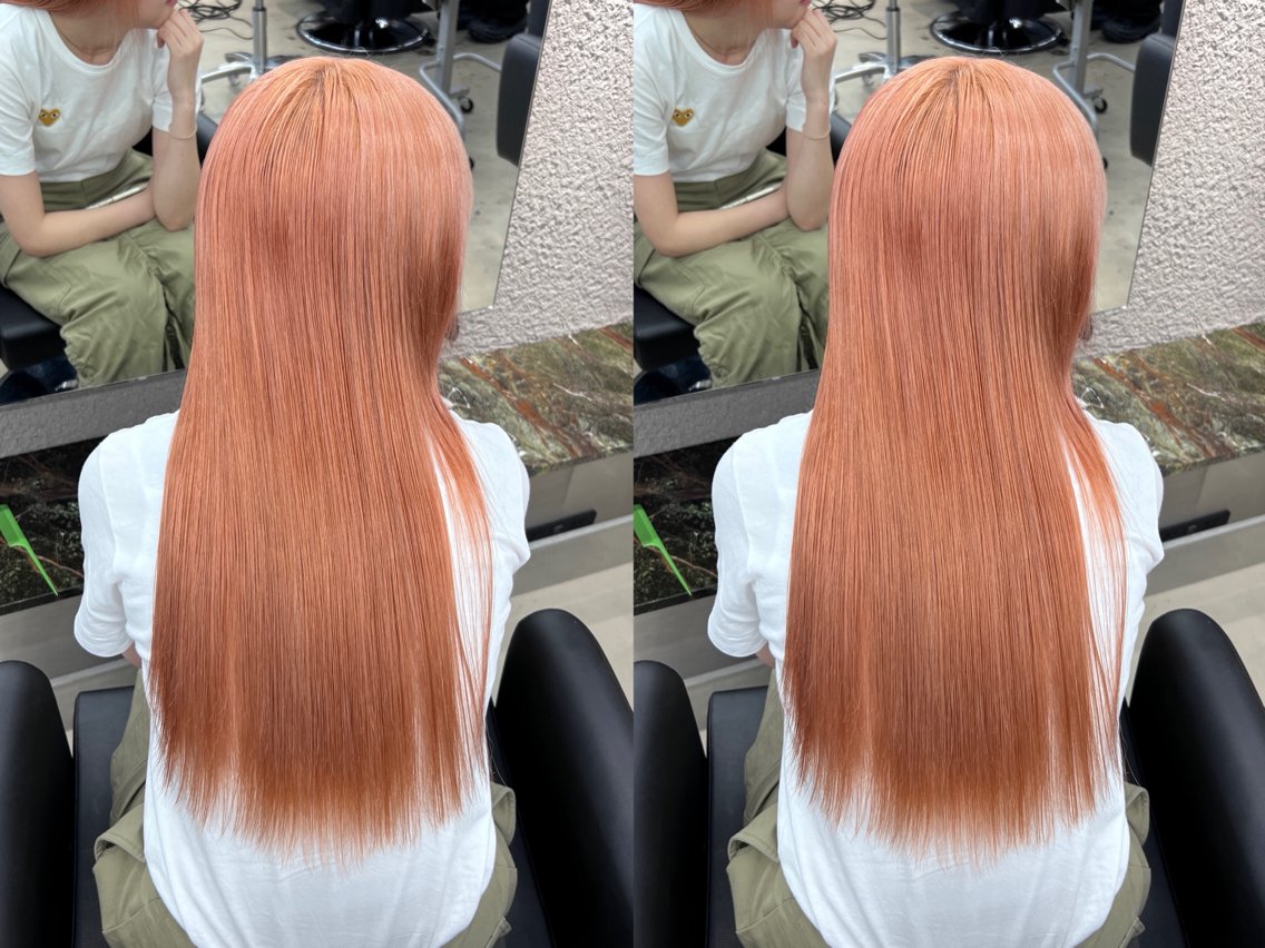 カラー ベージュカラー ブリーチ デザインカラー ハイトーンカラー オレンジ ヘアカラー enne/ハイトーン れみのヘアスタイル