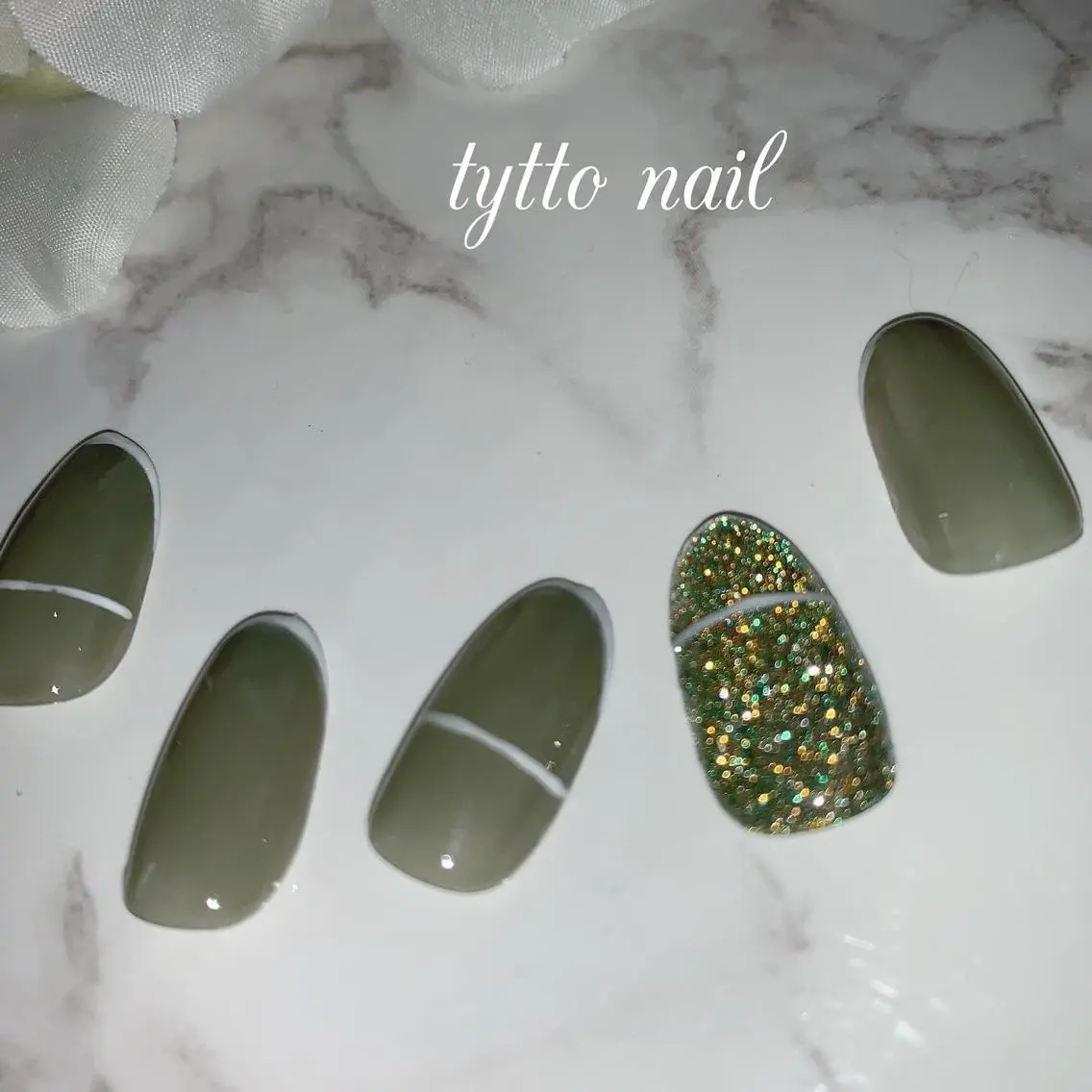 ネイル フラッシュネイル フレンチネイル グリーン 韓国ネイル ハンドネイル tytto nail ❤︎‪‪eri‪‪のネイルデザイン