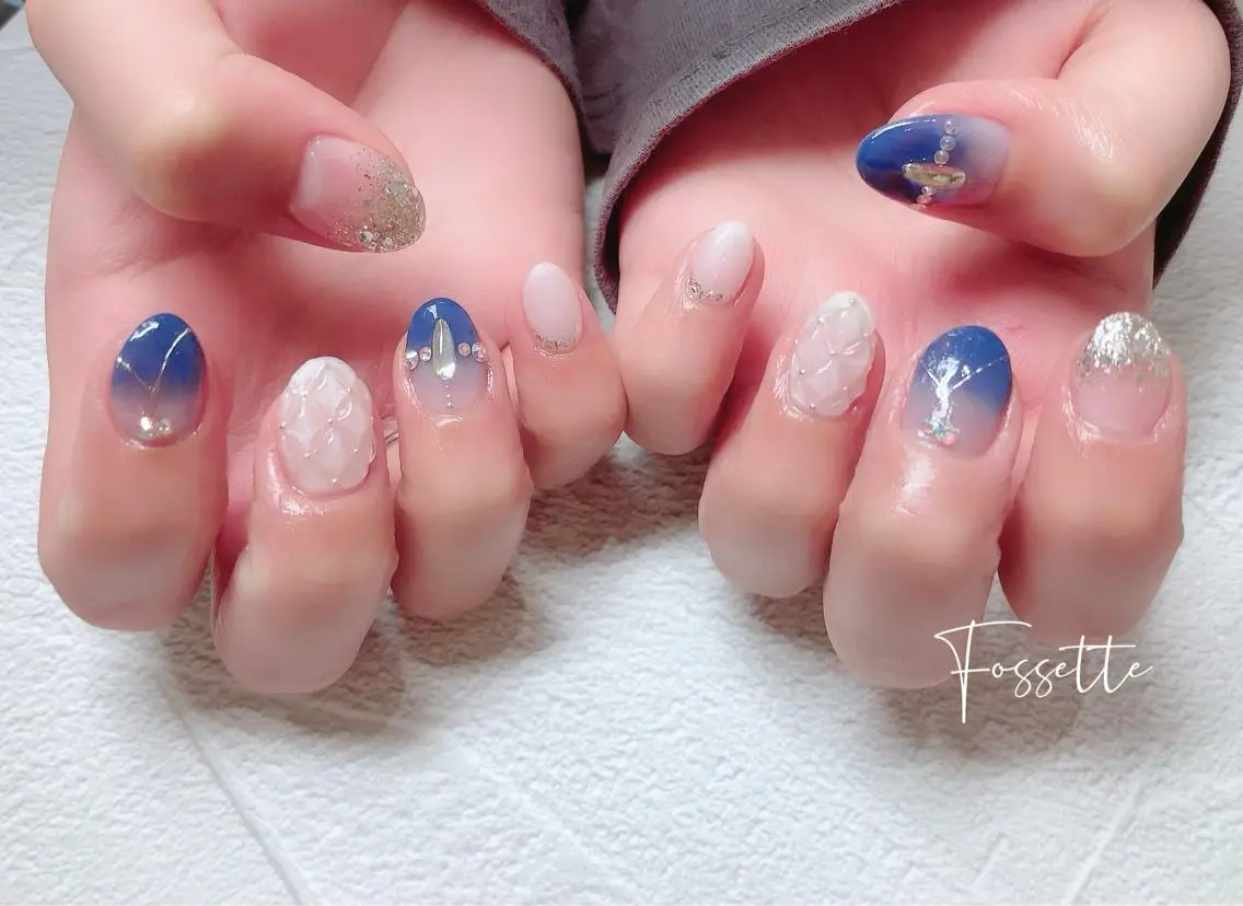 ネイル オーロラネイル グラデーション キラキラネイル ハンドネイル nailsalon Fossetteのネイルデザイン