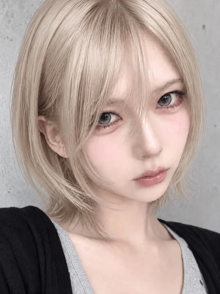 ショート カラー カット ヘアカラー 自撮りしたくなる💜 ウルフ・小顔カットのヘアスタイル