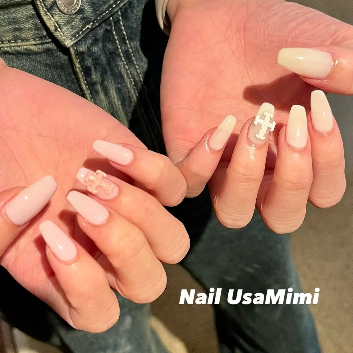 ネイル ピンク ホワイト ハンドネイル Nail Usa Mimi ASAKOのネイルデザイン