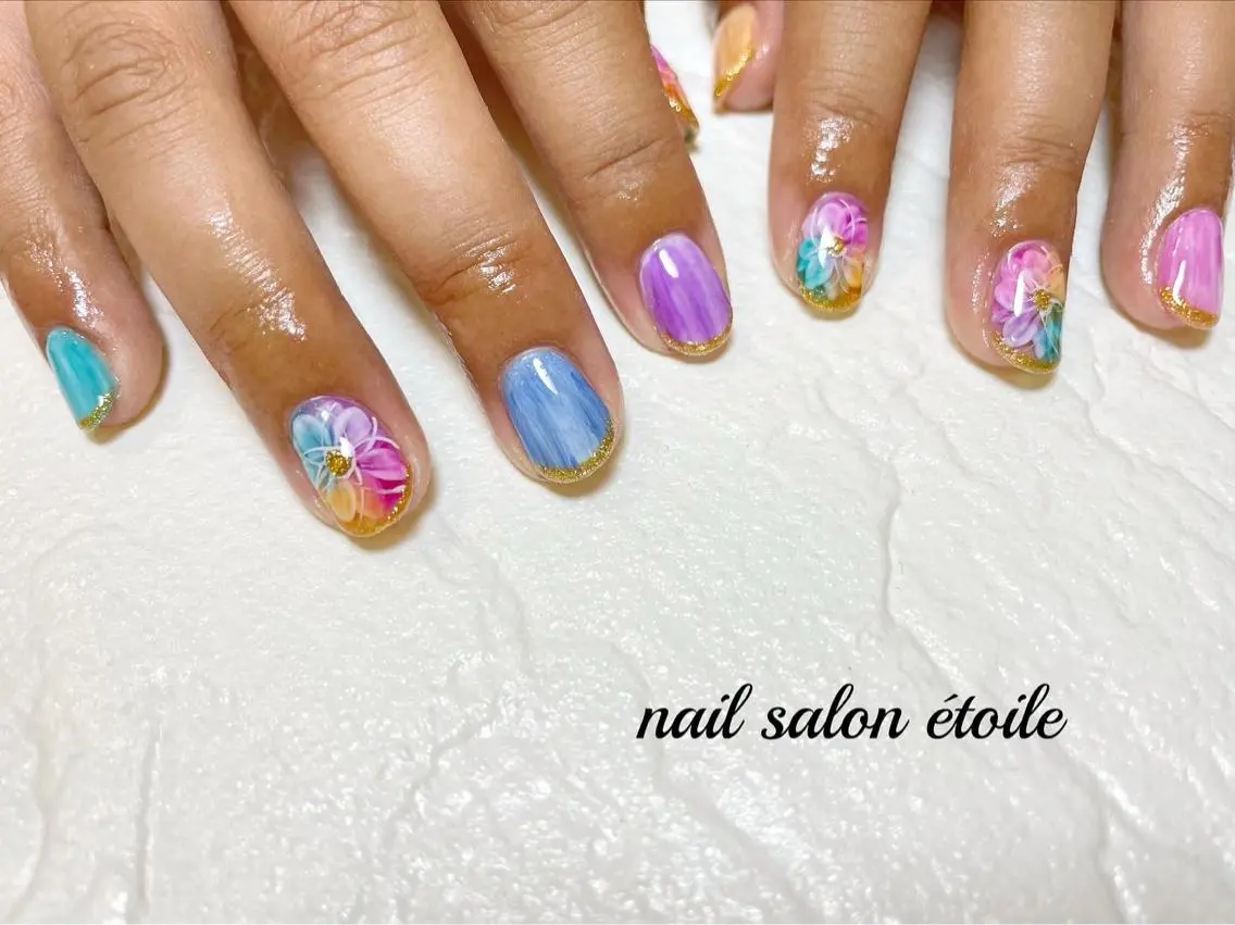 ネイル アートネイル フラワーネイル ジェルネイル ハンドネイル nail salon étoileのネイルデザイン