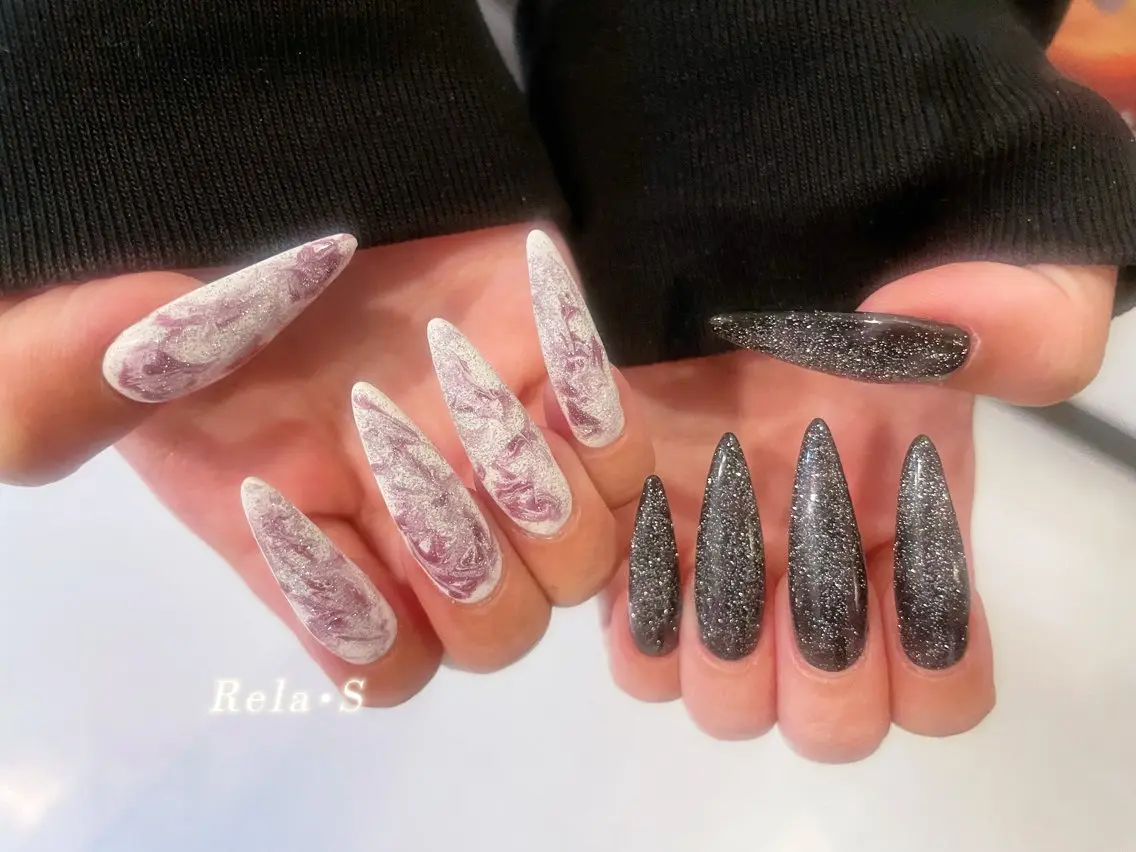 ネイル オーロラネイル 長さ出し フレンチネイル ジェルネイル ガラスフレンチ ハンドネイル Rela・S NAILのネイルデザイン
