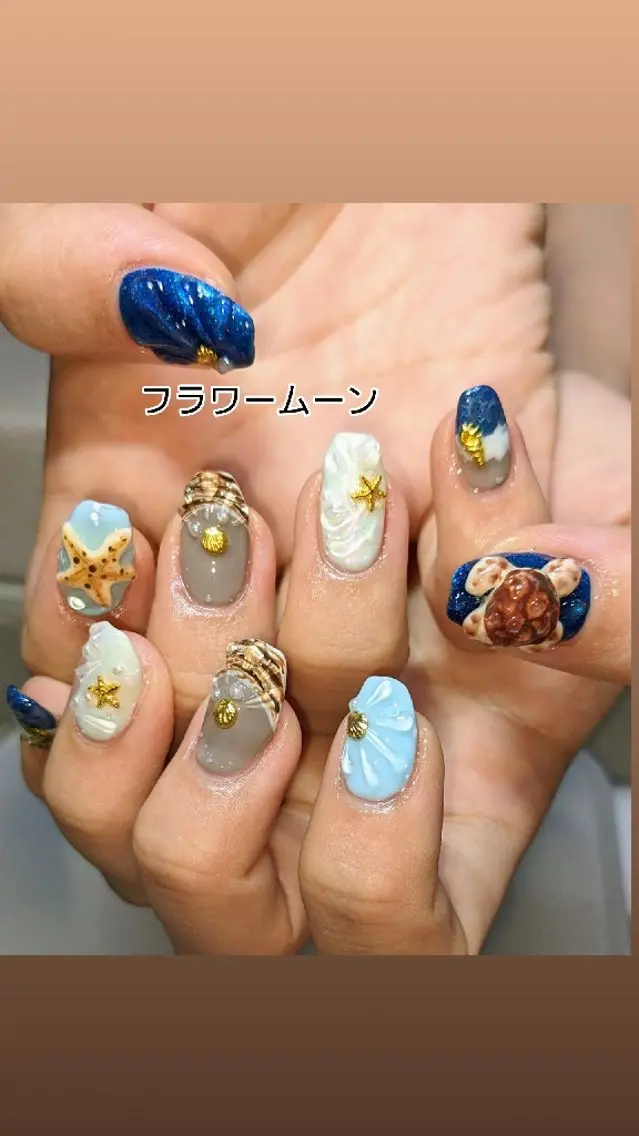 ネイル ハンドネイル ハンドケア フラワー ムーンのネイルデザイン