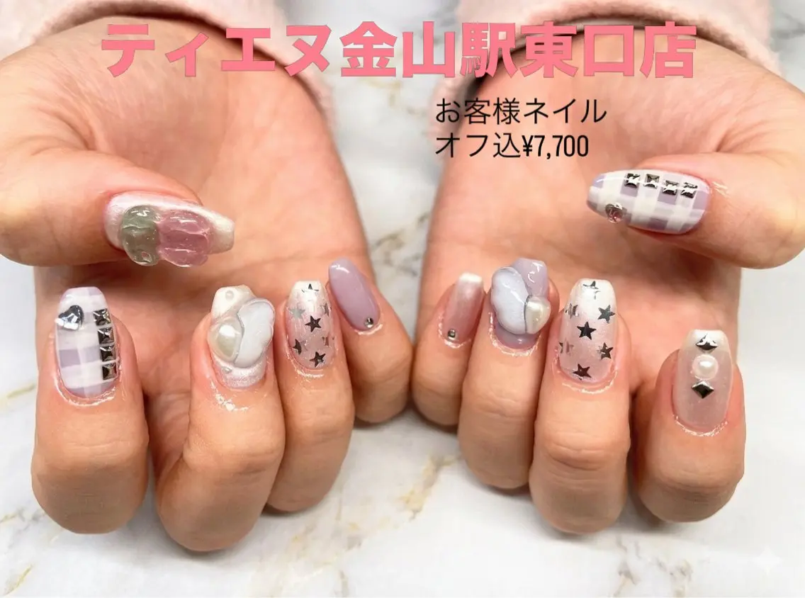 ネイル フレンチネイル ラメ(グリッター) ラメグラデーション マグネットネイル ワンカラーネイル ハンドネイル ティーエヌ 金山駅東口店のネイルデザイン