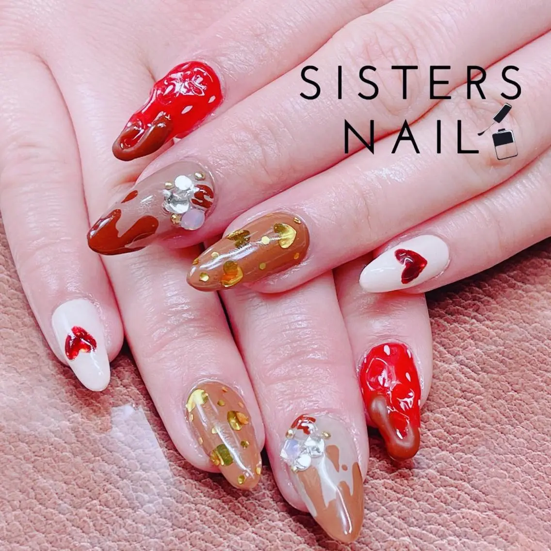 ネイル アートネイル ハート バレンタイン 冬ネイル ハンドネイル ハンドケア sisters nail.fのネイルデザイン