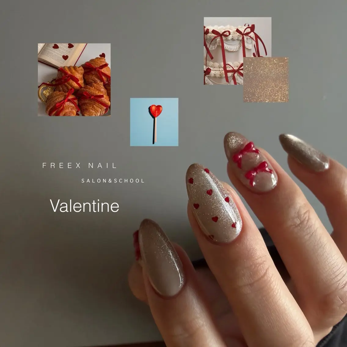 ネイル ハート マグネットネイル リボン ハンドネイル freex nail /ニュアンス/個性派のネイルデザイン