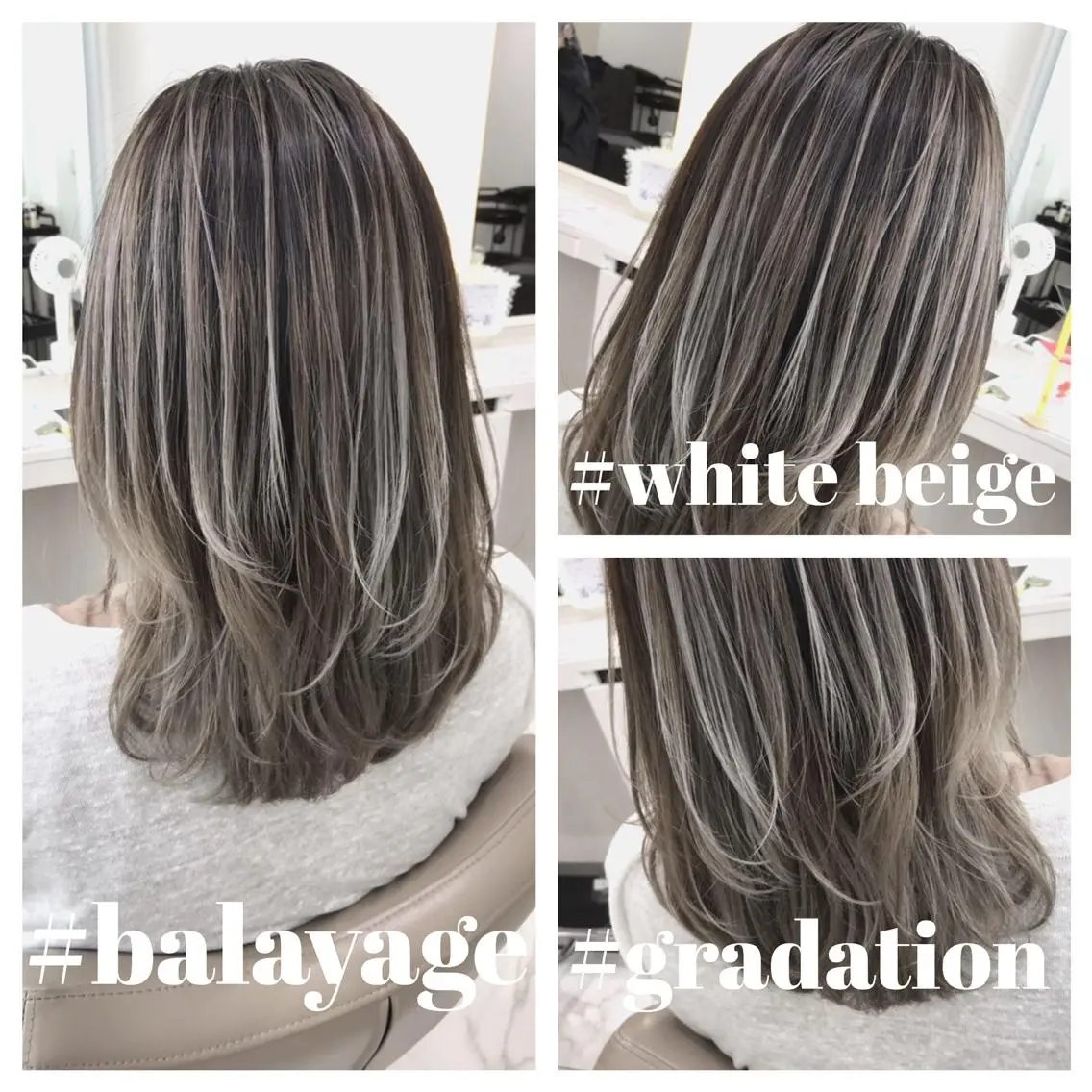 ミディアム カラー バレイヤージュ ベージュカラー ホワイトベージュ レイヤーカット カット ヘアカラー 山崎俊輔/髪質改善 /バレイヤージュのヘアスタイル