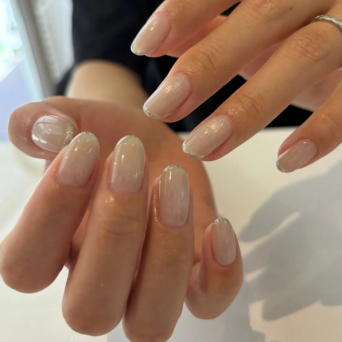 ネイル フレンチネイル シルバー ハンドネイル ballie／小野原 なつみのネイルデザイン