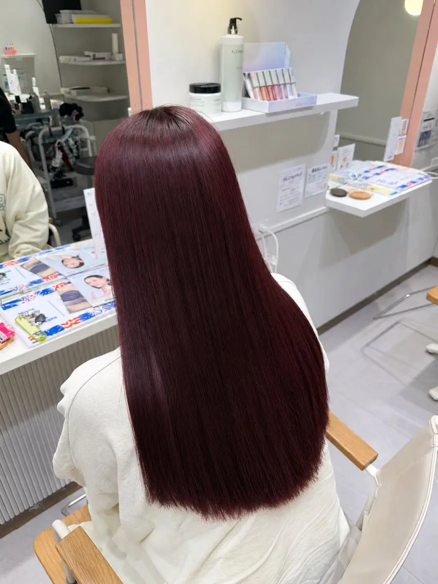 ロング カラー ボルドーカラー ヘアカラー トリートメント 暖色カラー/艶髪/ 韓国/ひなのヘアスタイル