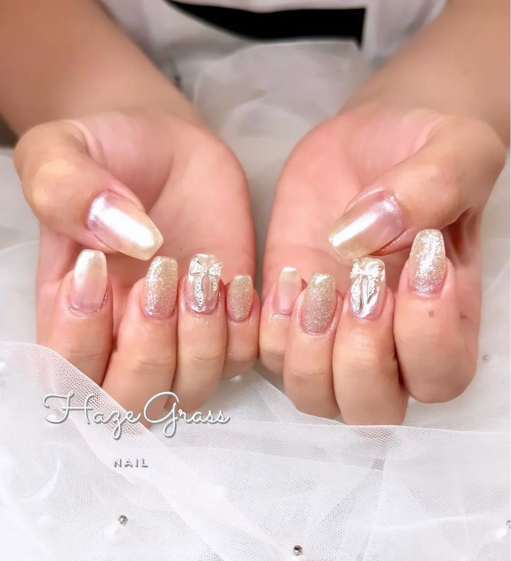 ネイル リボン ハンドネイル HazeGrass NAILのネイルデザイン