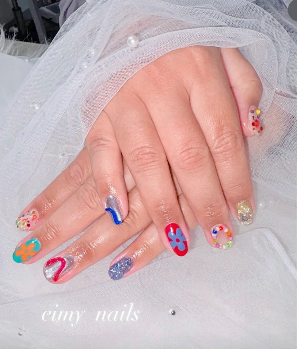 ネイル アートネイル クリアネイル フラッシュネイル フラワーネイル ラメ(グリッター) ハンドネイル eimy nails♡のネイルデザイン