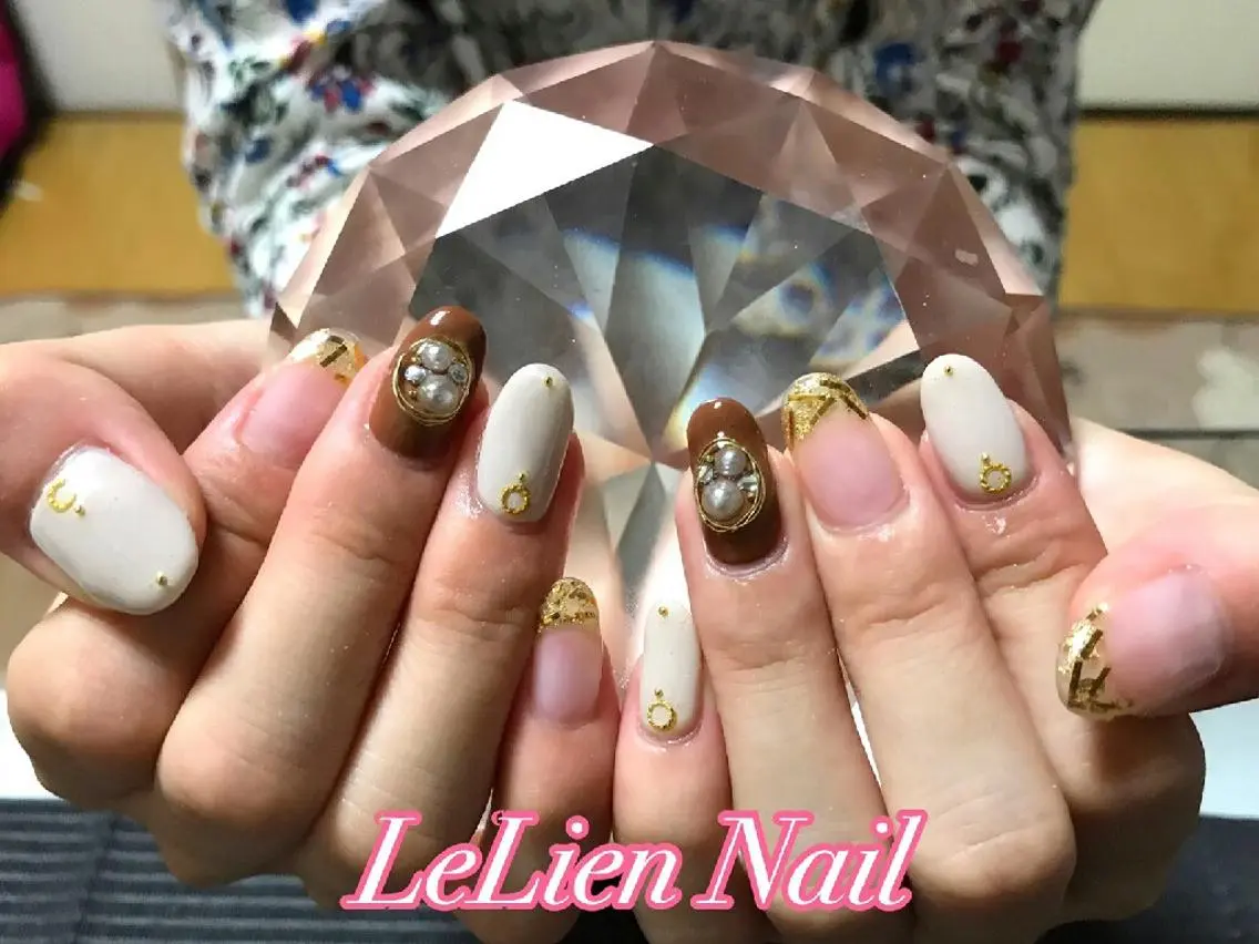 ネイル ブラウン モチの良さ◉ フィルインネイル♡のネイルデザイン