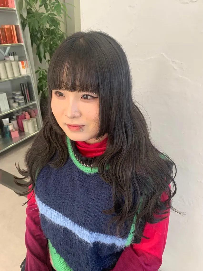 ロング 姫カット レイヤーカット amu/ブリーチなし ダブルカラーのヘアスタイル