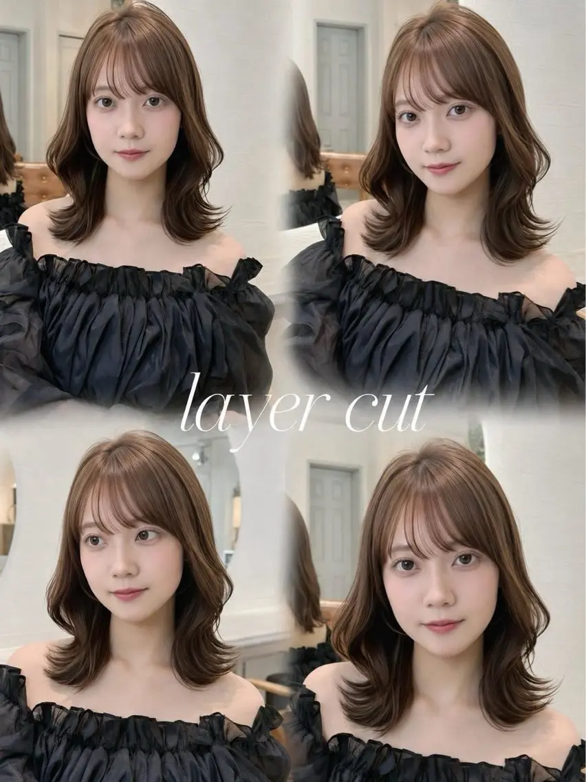 ミディアム カラー カット ヘアカラー トリートメント 𝜗𝜚ブリーチ /レイヤー𝜗𝜚のヘアスタイル