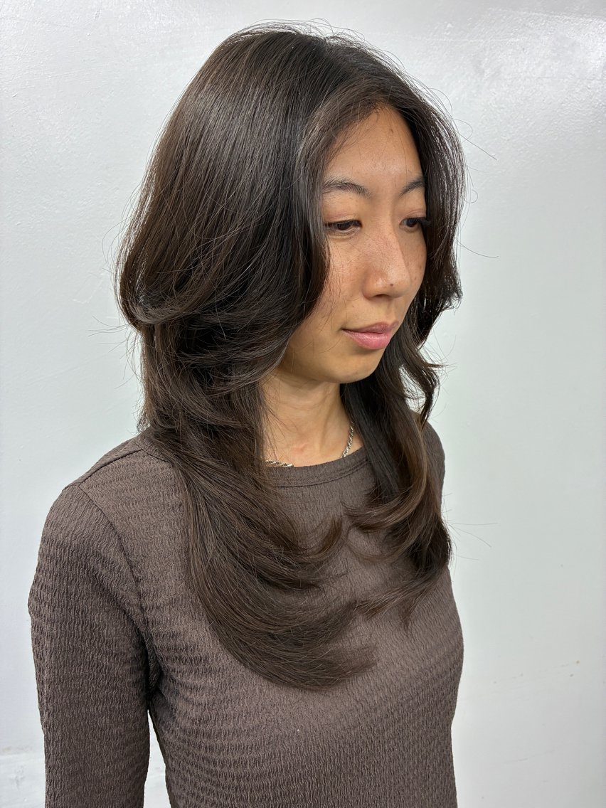 ロング ハイレイヤー レイヤーカット カット トリートメント ワンホンレイヤー エクステづまのヘアスタイル
