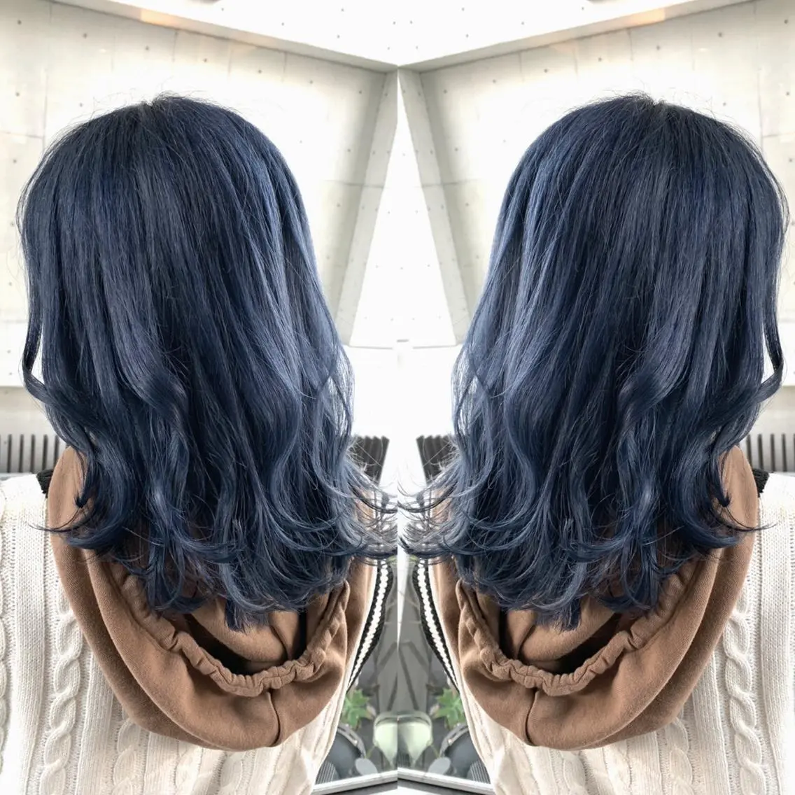 セミロング カラー ヘアアレンジ ブルーカラー ブルージュ Merci メルシー 福岡、今泉のヘアスタイル