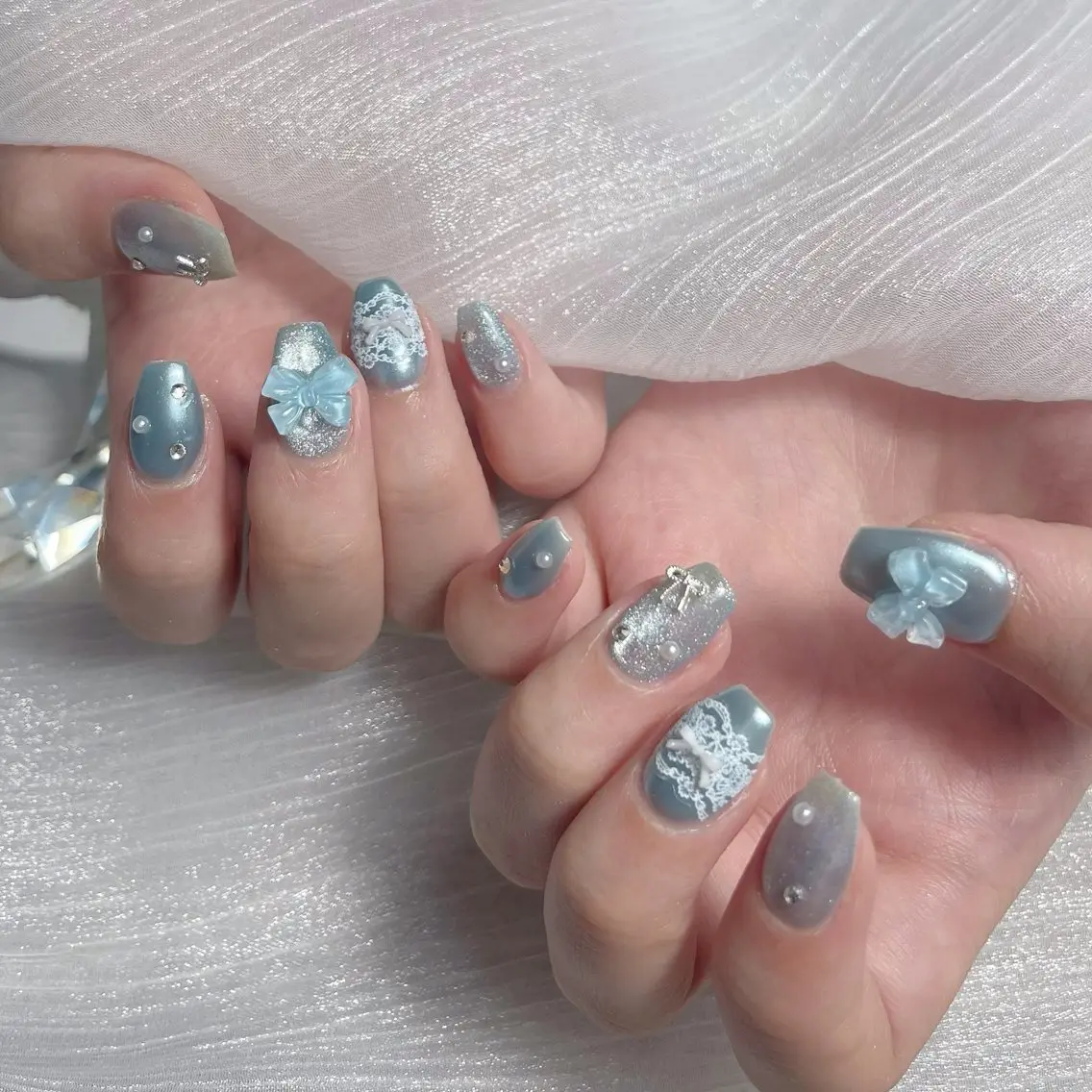 ネイル オーロラネイル 長さ出し フラッシュネイル フレンチネイル ジェルネイル ハンドネイル ハンドケア CiCi Nail Salonのネイルデザイン