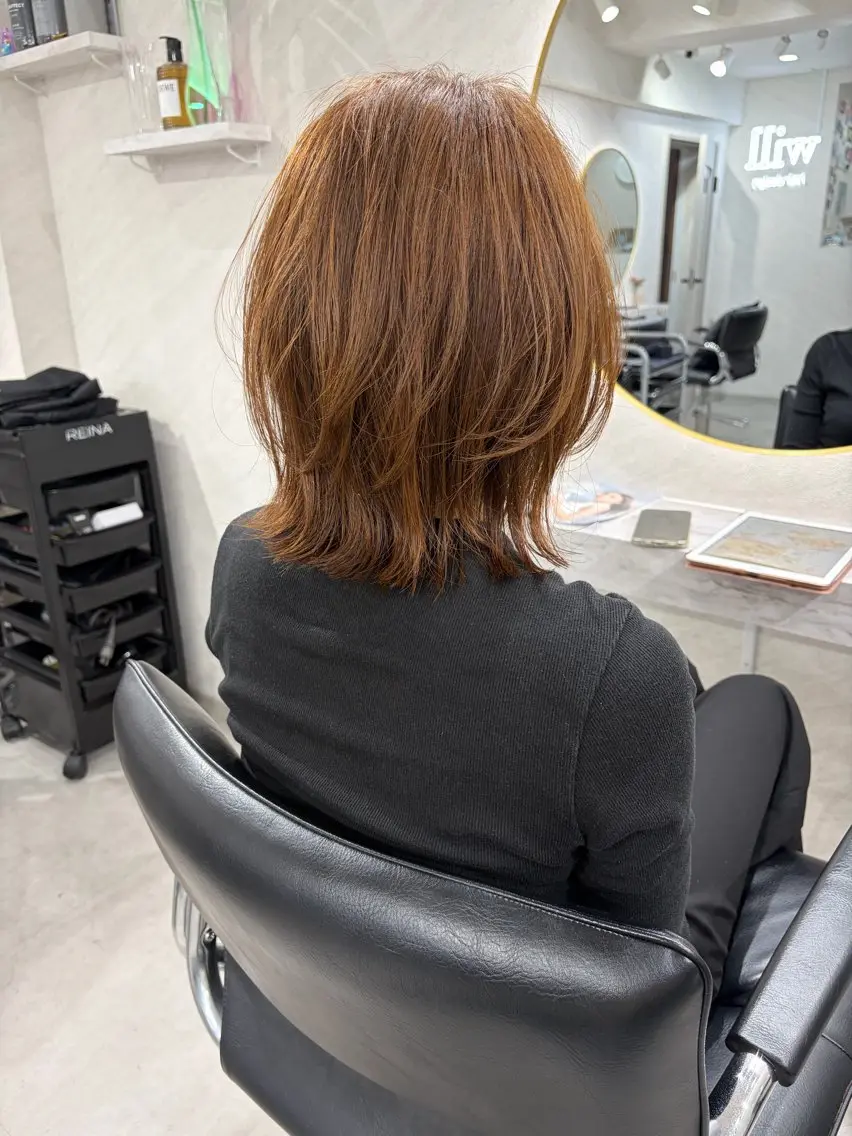 ミディアム カラー カット ヘアカラー トリートメント 髪質改善will hairdesignのヘアスタイル