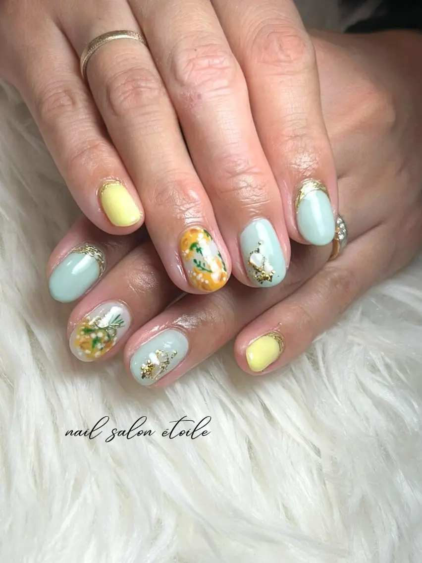 ネイル フラワーネイル 持ち込み 春ネイル ハンドネイル nail salon étoileのネイルデザイン