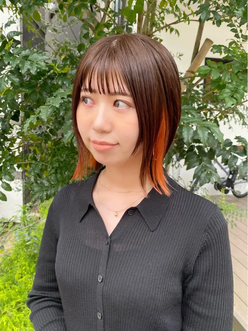 ミディアム カラー ブリーチ インナーカラー オレンジ asuka‪‪‎🤍 Lita 1Fのヘアスタイル