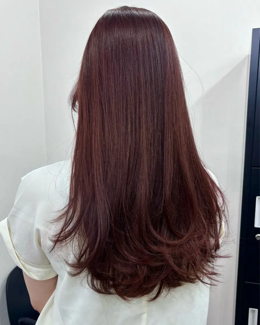 ロング カラー ヘアアレンジ ブリーチ ブリーチなしカラー レッドカラー レイヤーカット Trip大名 AZUのヘアスタイル