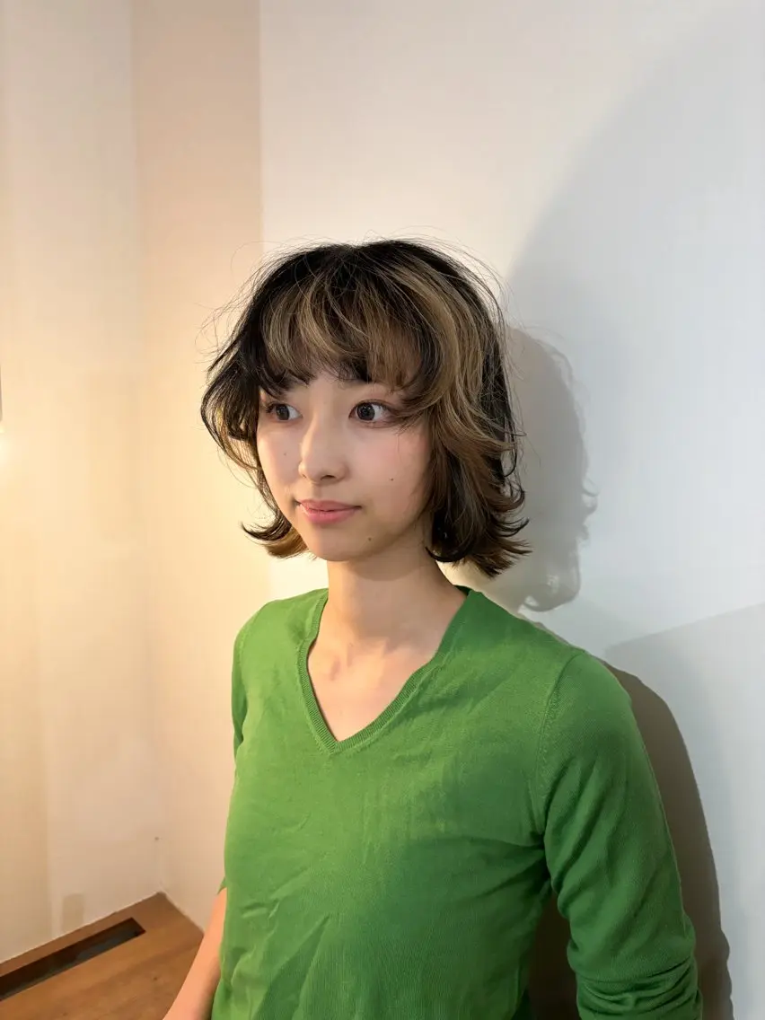 ミディアム カラー ハイライトカラー ボブ ハイライト レイヤーカット カット ヘアカラー Takuma Suzuki中目黒のヘアスタイル