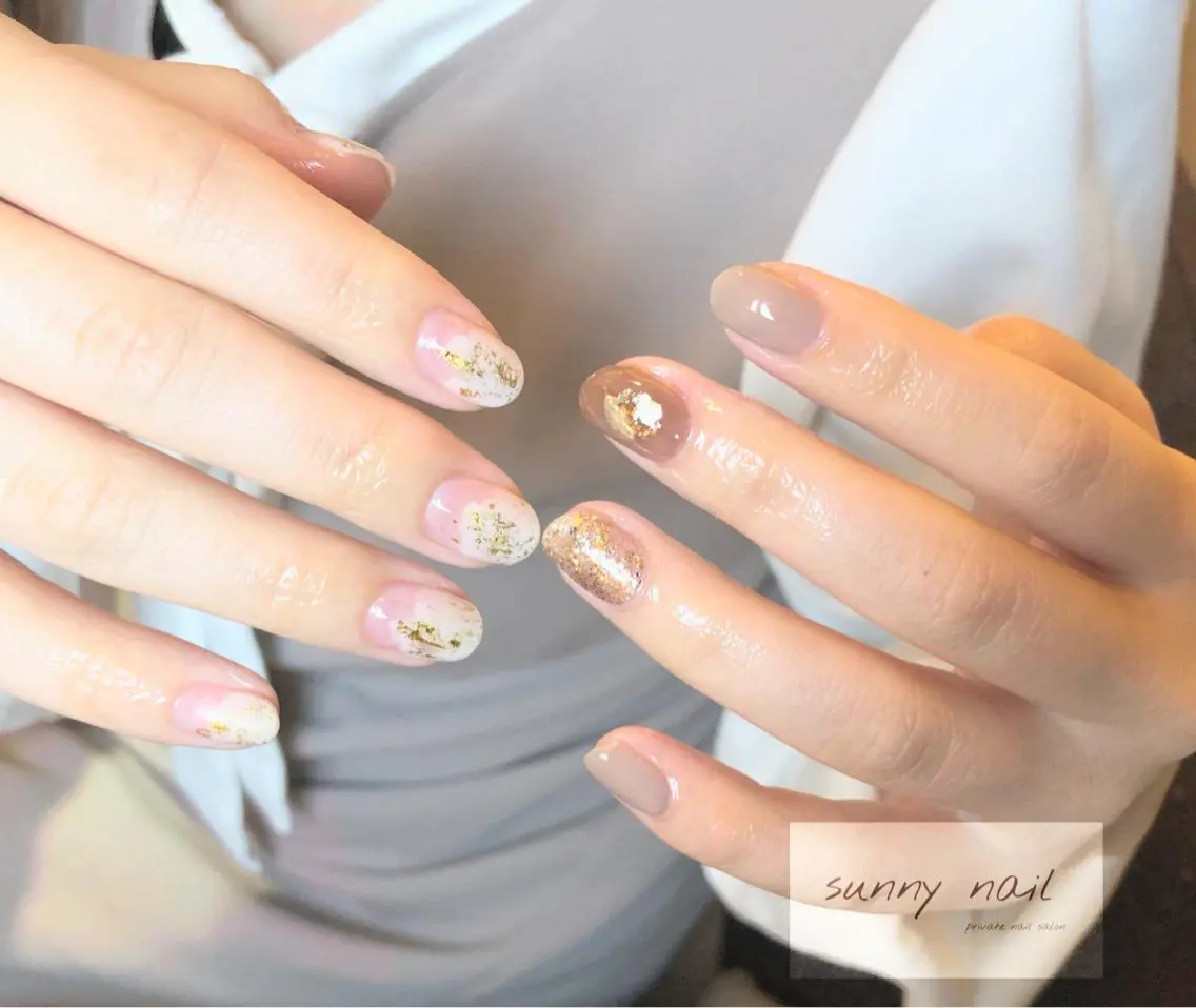 ネイル ブラウン ジェルネイル おそろいネイル ニュアンスネイル パラジェル sunny nailのネイルデザイン