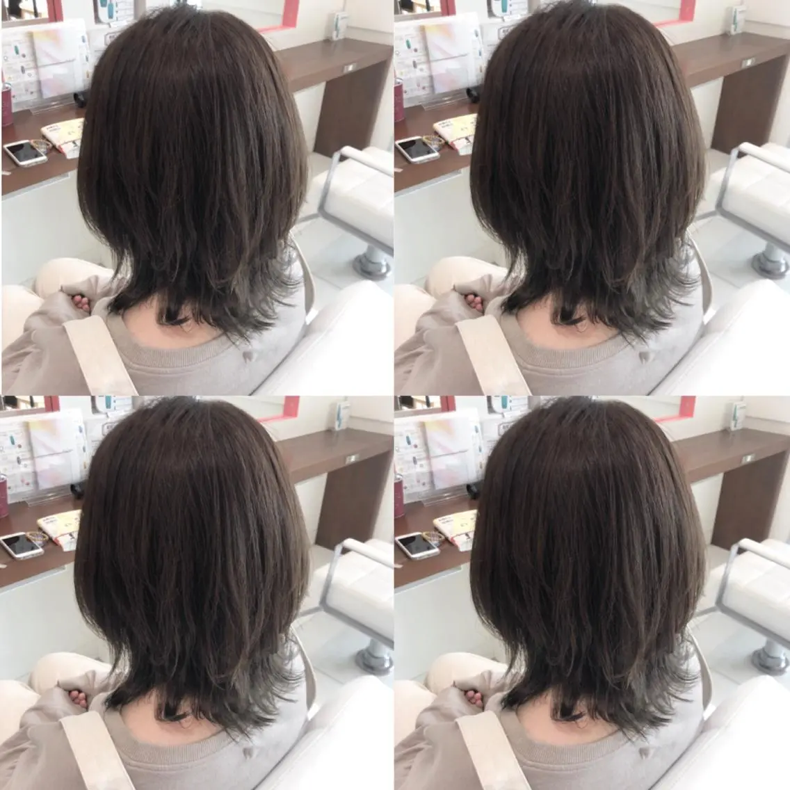 ミディアム カラー オリーブカラー ウルフカット ハッシュカット/七海のヘアスタイル