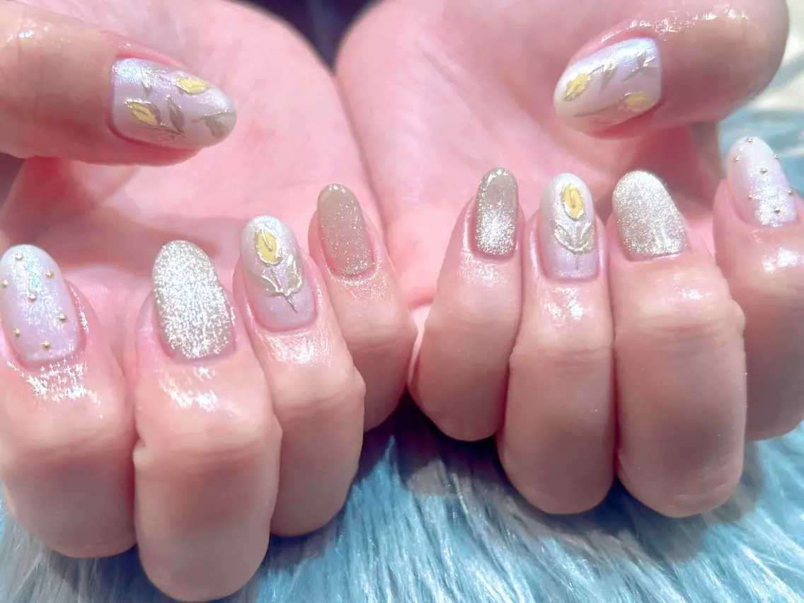 ネイル 春ネイル yuzuka 🍀🖤のネイルデザイン