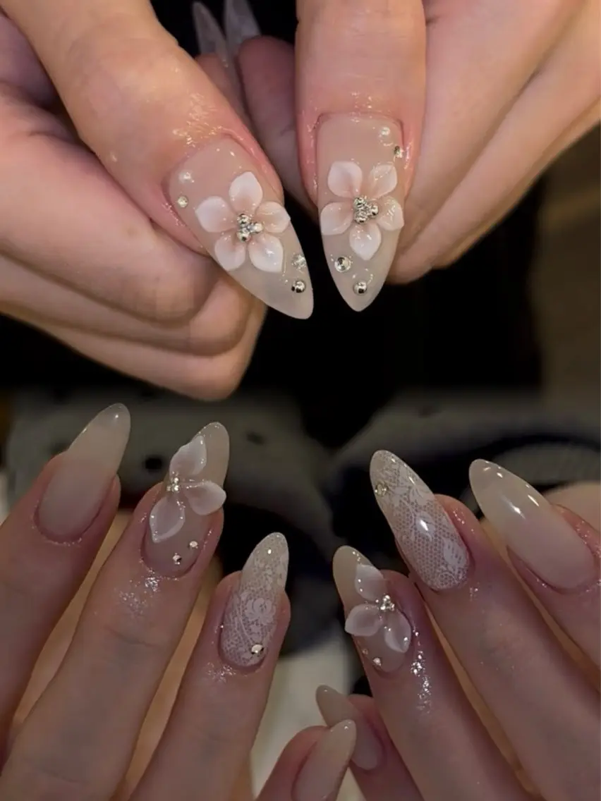 ネイル ガーリー ハート 韓国ネイル ニュアンスネイル リボン ハンドネイル Sora nail 長さ出し専門店のネイルデザイン
