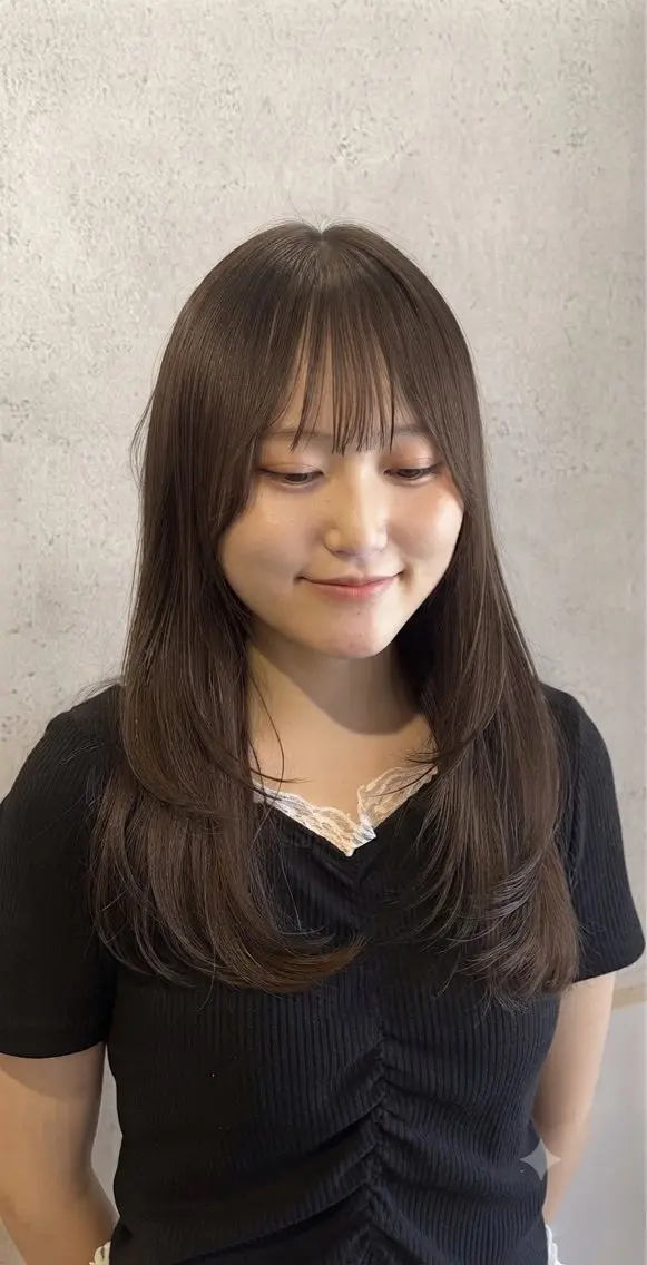 ロング ロングレイヤー 韓国風ヘア レイヤーカット ロング みやた なゆのヘアスタイル