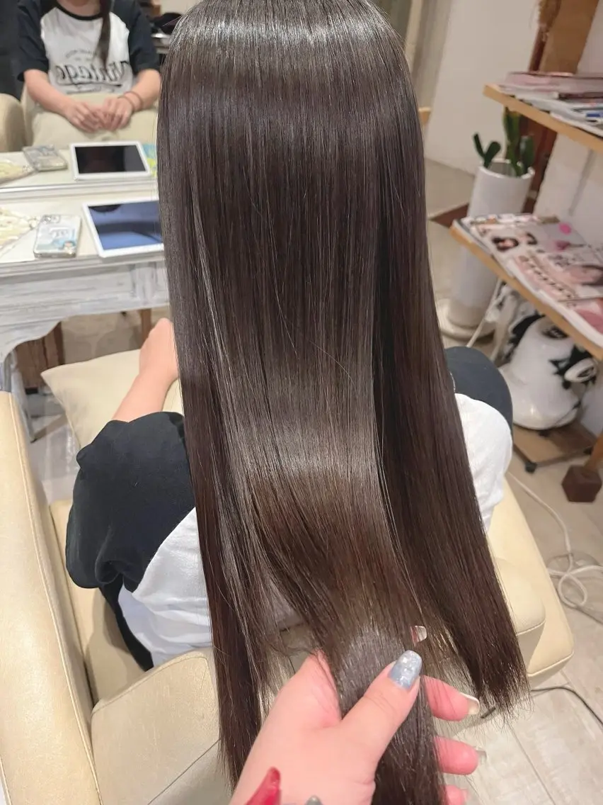 ロング 縮毛矯正 縮毛矯正 あらいしほ /ダブルカラーのヘアスタイル