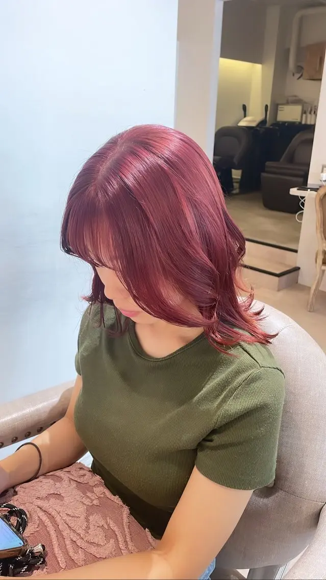 セミロング カラー ブリーチ ラベンダーカラー ピンクカラー ピンクラベンダー CreBiA🎀 ayaのマツエク・マツパデザイン