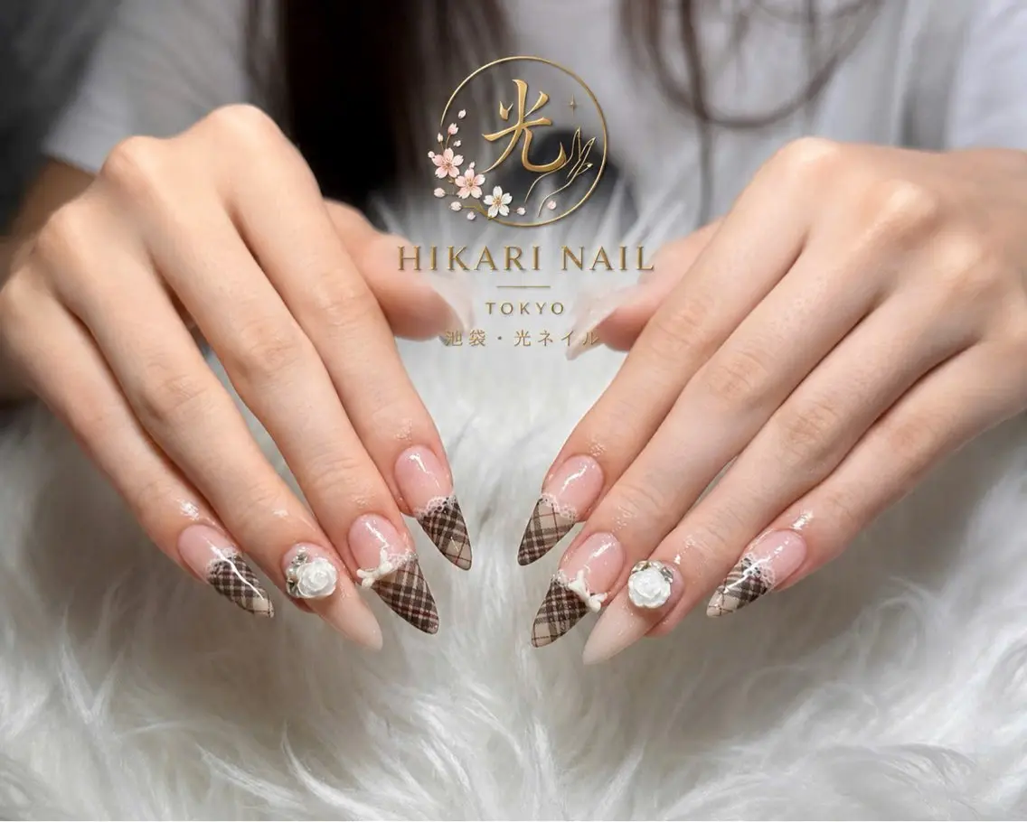 ネイル チークネイル 長さ出し フレンチネイル ガーリー ハロウィン ハンドネイル HikariNail Ikebukuroのネイルデザイン