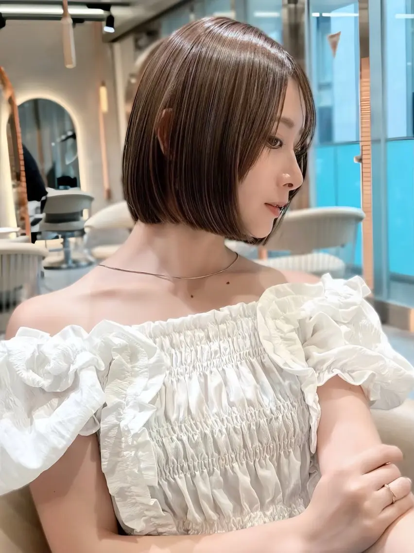 ショート カット ヘアカラー 縮毛矯正/レイヤー 顔周/艶カラ-/笑璃のヘアスタイル