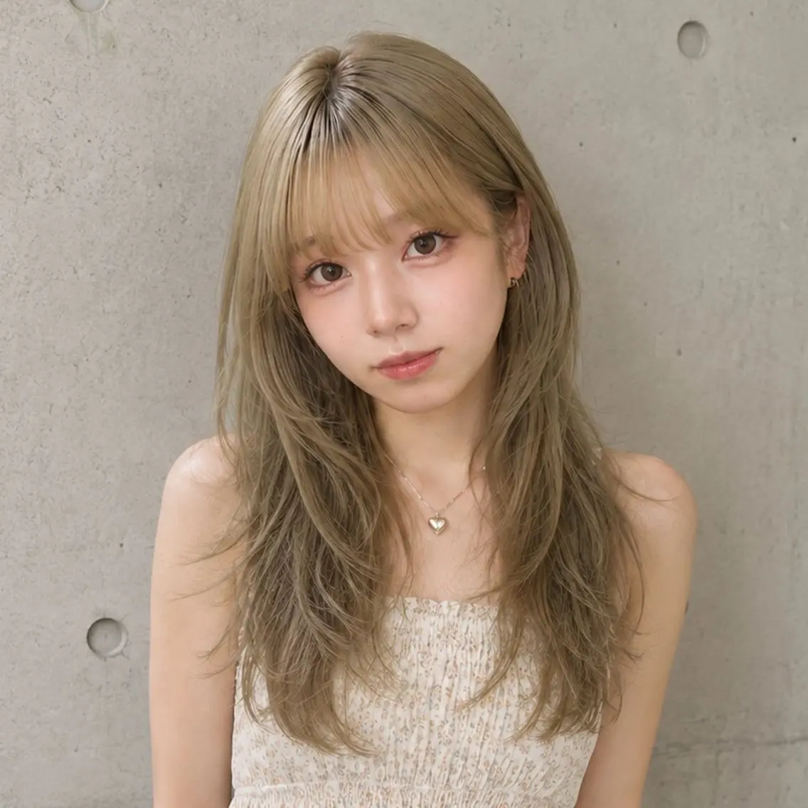 セミロング カラー ベージュカラー 透明感カラー オリーブベージュ 顔まわりレイヤー 韓国風ヘア カット ヘアカラー トリートメント 盛れる顔まわりカット 髪質改善/渋谷/れんのヘアスタイル