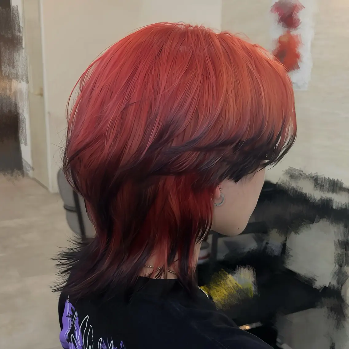 ミディアム カラー メンズ メンズウルフカット 黒髪 デザインカラー レッドカラー レイヤーカット カット ヘアカラー 似合わせレイヤー熊谷 ウルフあゆむ🪽🫧のヘアスタイル
