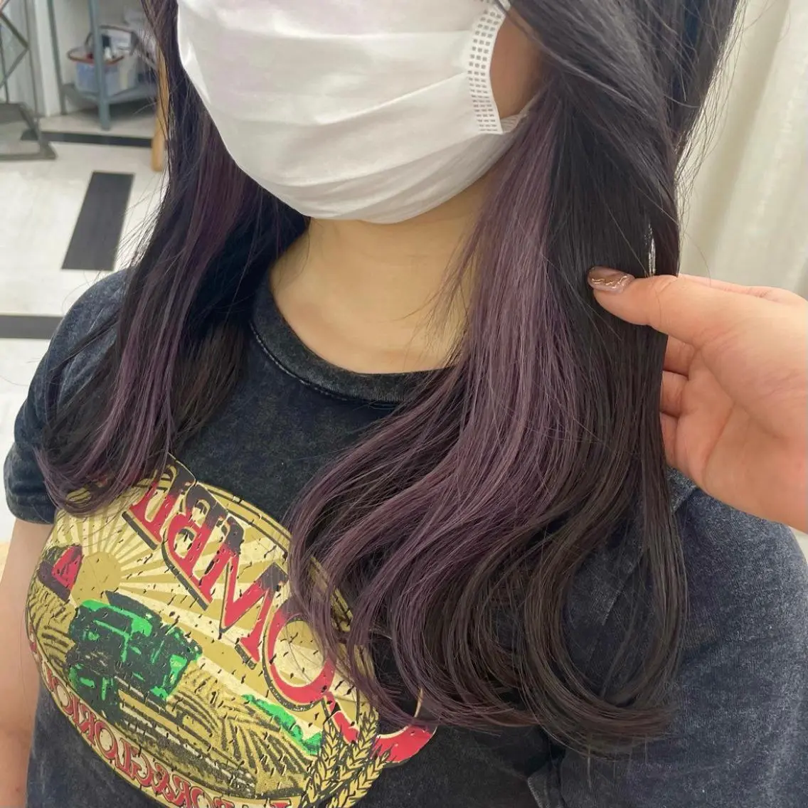 ショート カラー パーマ ヘアアレンジ メンズ キッズ ネイル マツエク・マツパ アイブロウ パープルカラー パープル mona/ ストレートスタイル✨のヘアスタイル