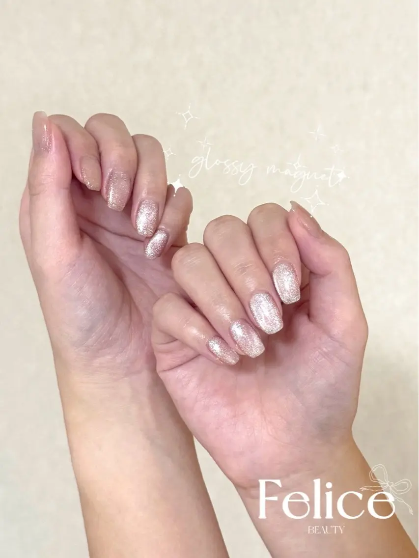 ネイル キラキラネイル マグネットネイル ピンク ピンクベージュ ハンドネイル RINA animoのネイルデザイン