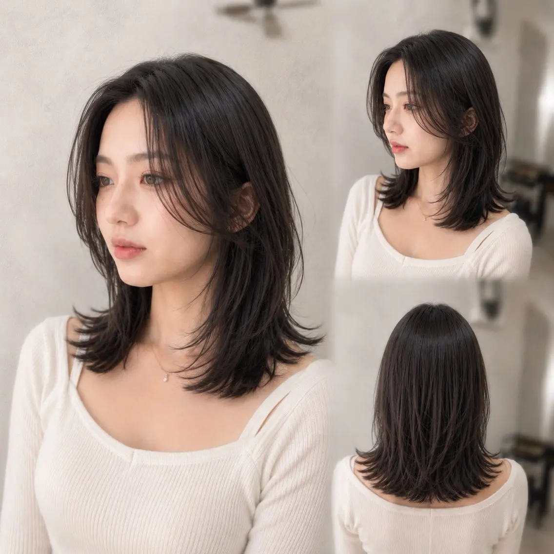 ミディアム カット ヘアカラー トリートメント 天王町×韓国レイヤー 髪質改善  佐藤友茉のヘアスタイル