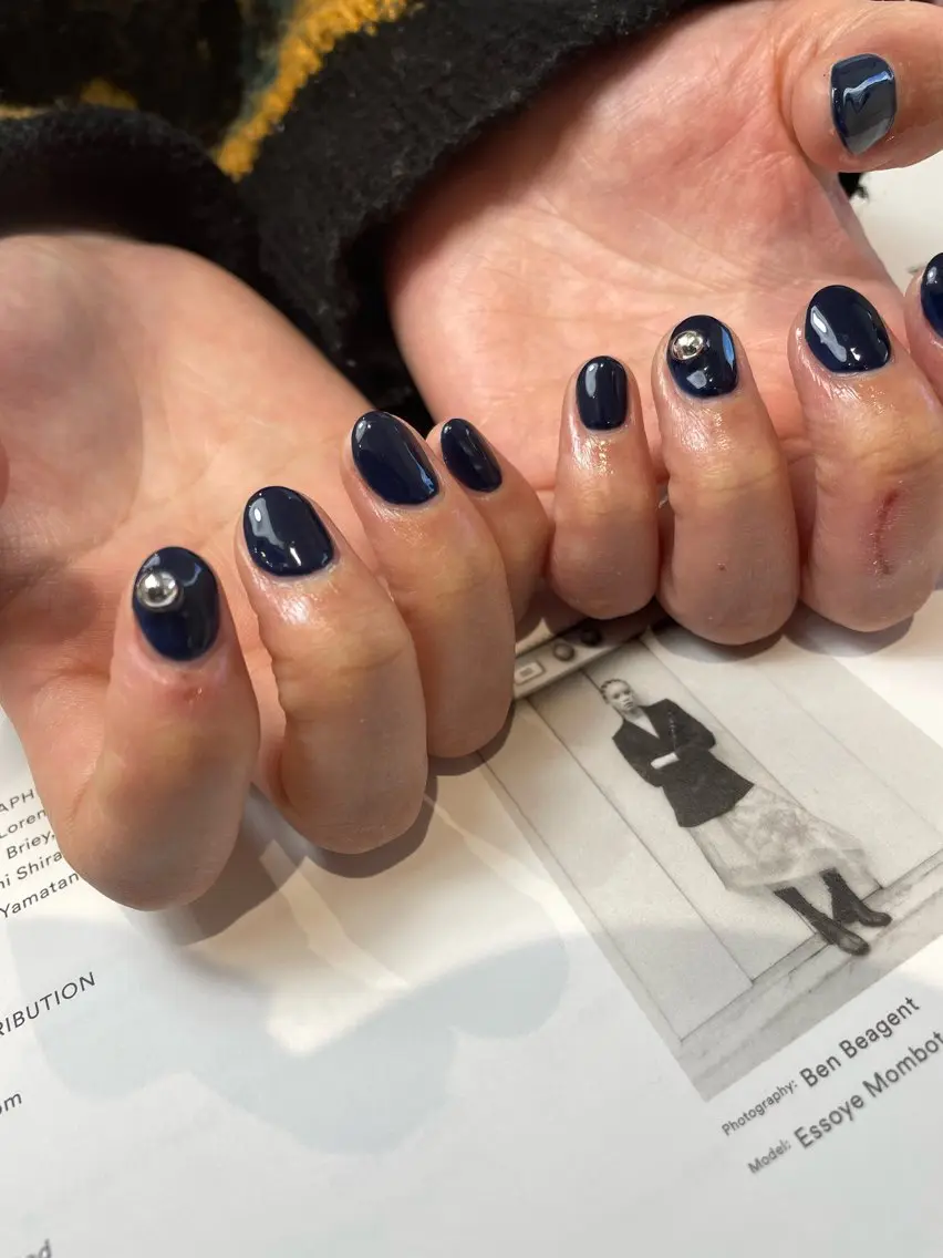 ネイル ネイビー シルバー nail atelier Kのネイルデザイン