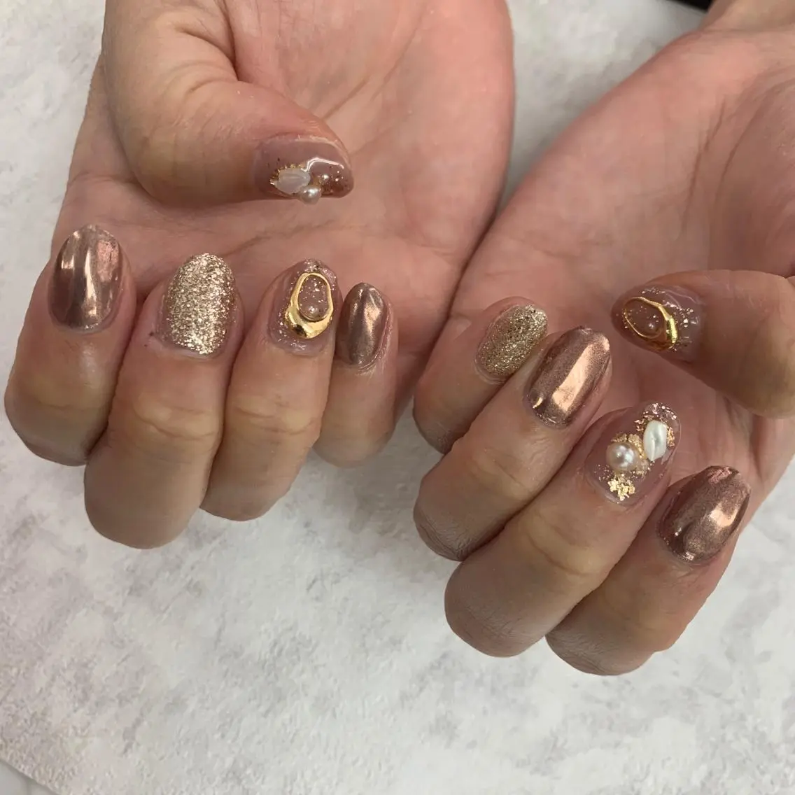 ネイル ブラウン キラキラネイル ラメ(グリッター) ミラーネイル Li aile eye&nailのマツエク・マツパデザイン