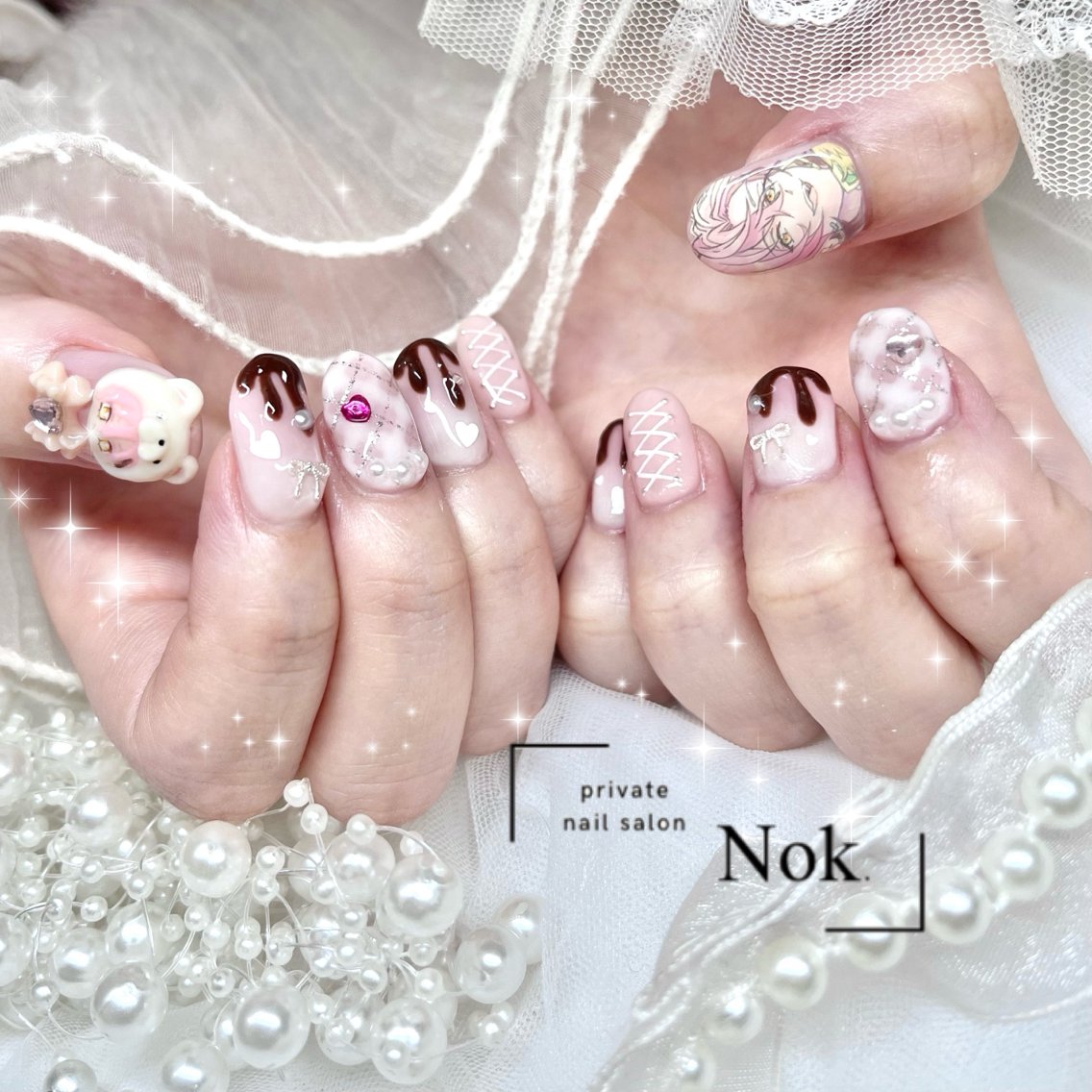 ネイル リボン ハンドネイル 池袋痛ネイル Nok. 渡辺のネイルデザイン