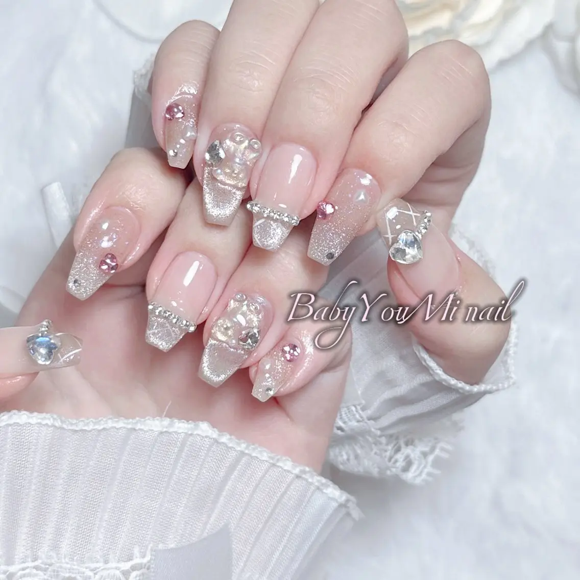ネイル オーロラネイル チークネイル 成人式 フットネイル フレンチネイル ハンドネイル BabyYouMi nailのネイルデザイン