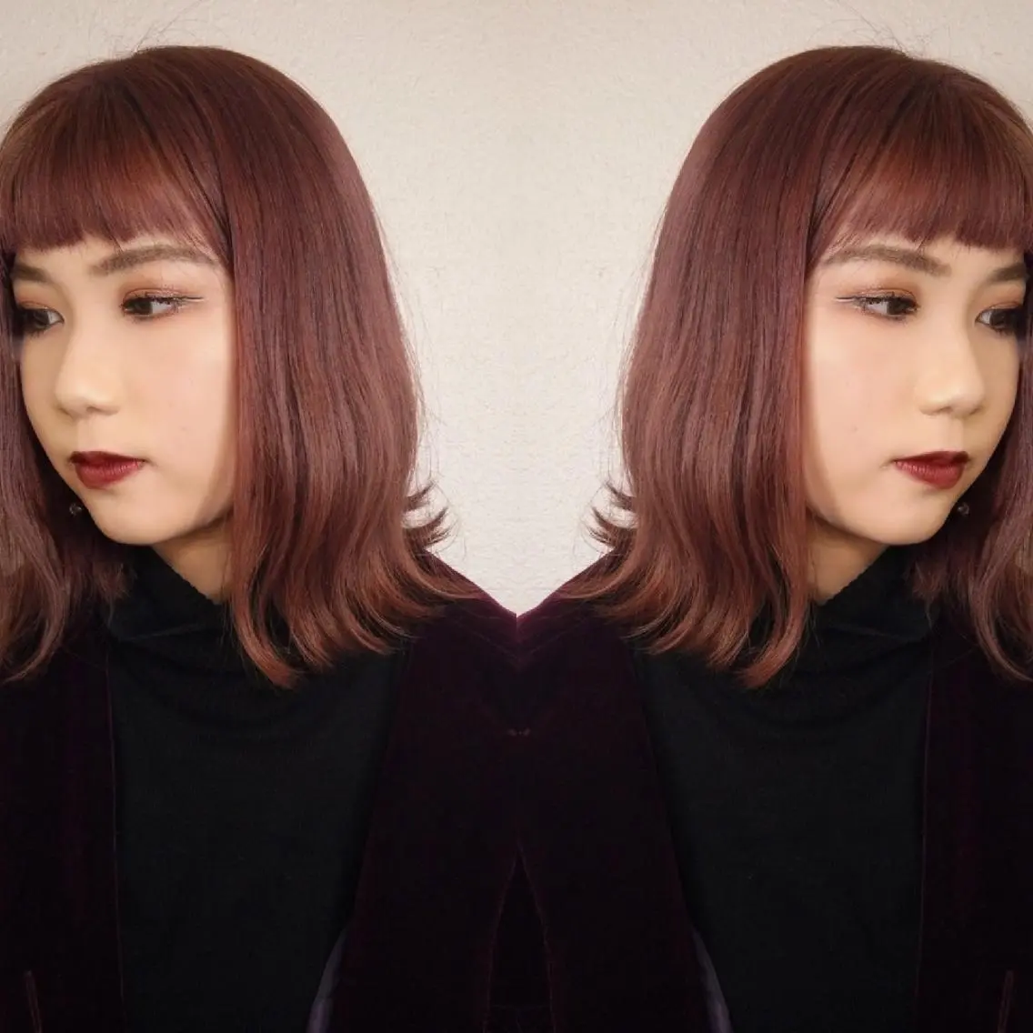 ミディアム カラー ヘアアレンジ ピンクカラー バイオレットカラー カット ヘアカラー トリートメント 竹内啓太 ボブのヘアスタイル