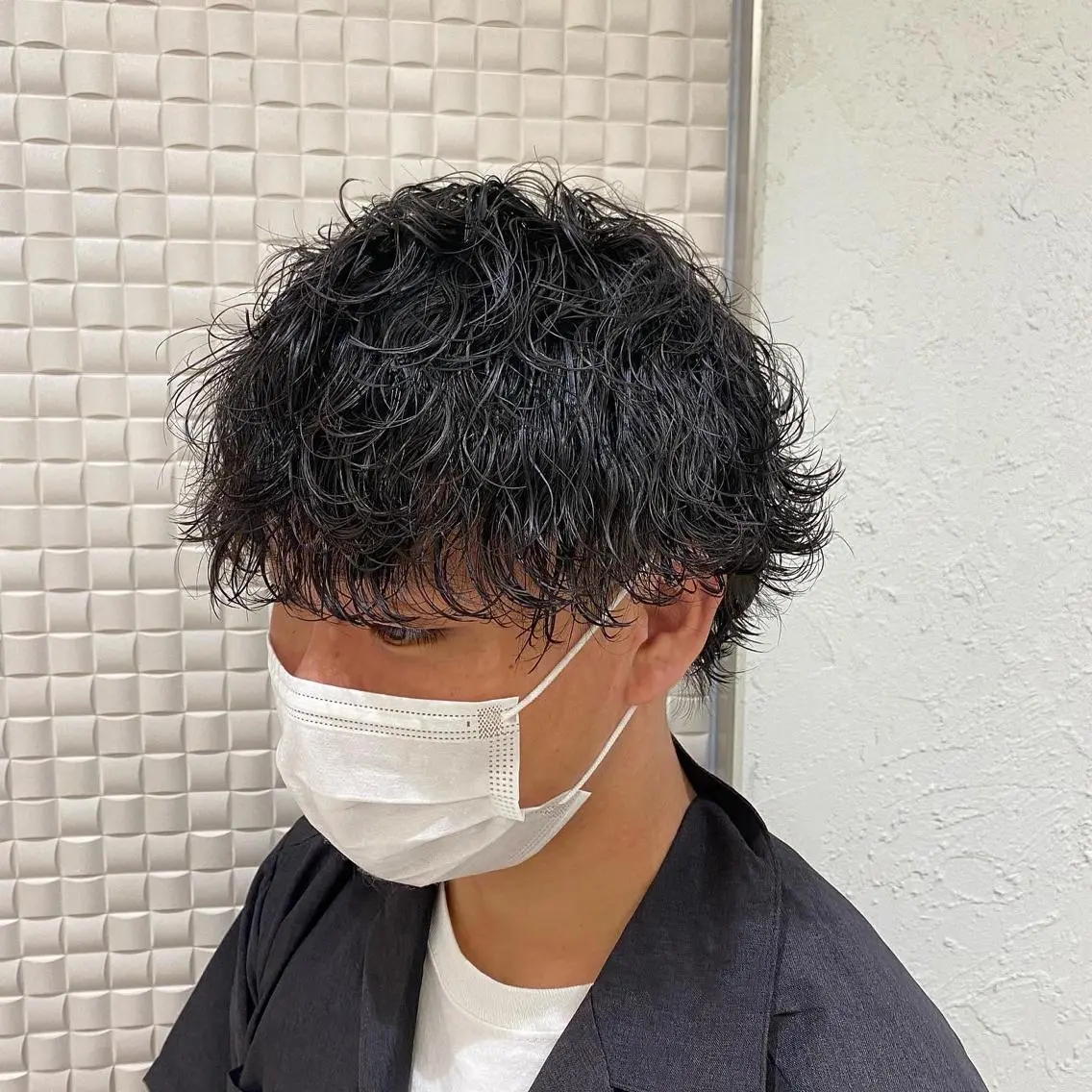 ミディアム ミディアムパーマ トリートメント 新宿メンズパーマ ヨモギダのヘアスタイル